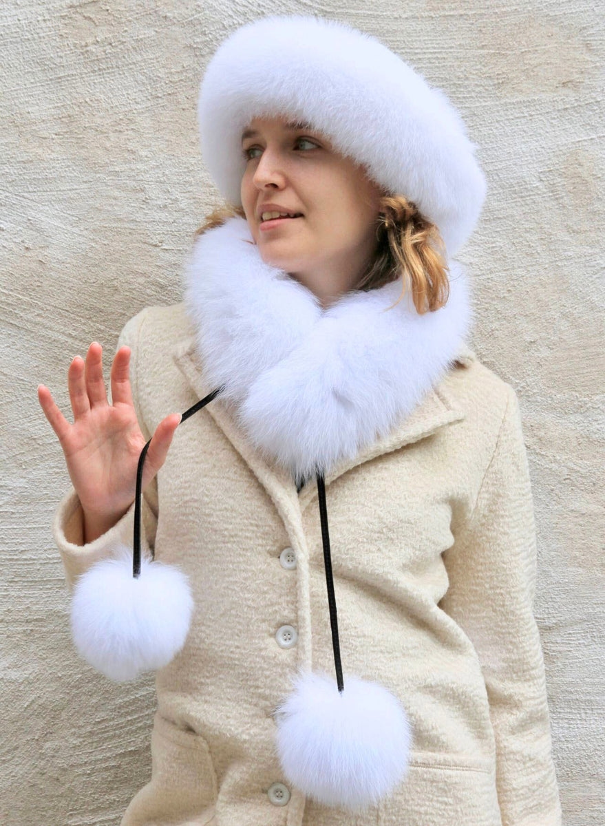 Pom-Pom Headband | White | Audet Furs | Atelier La Pomme