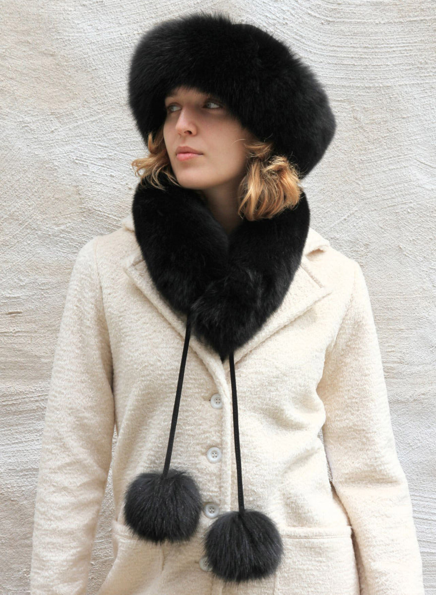 Pom-Pom Headband | Black | Audet Furs | Atelier La Pomme
